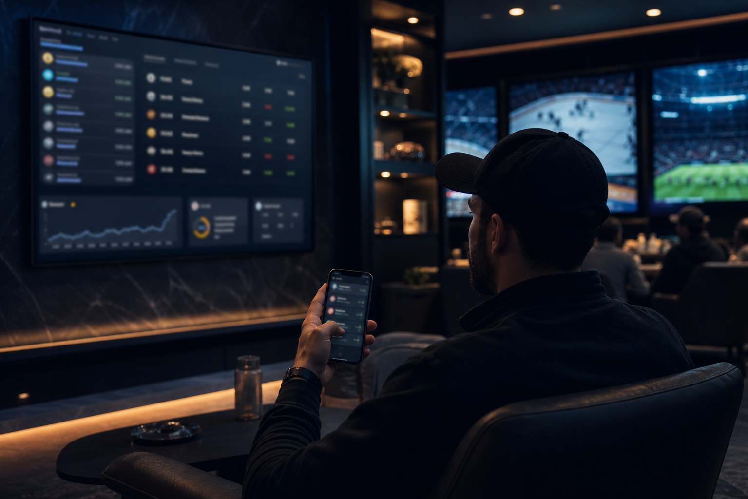 Phone showing a capper feed in a sports lounge